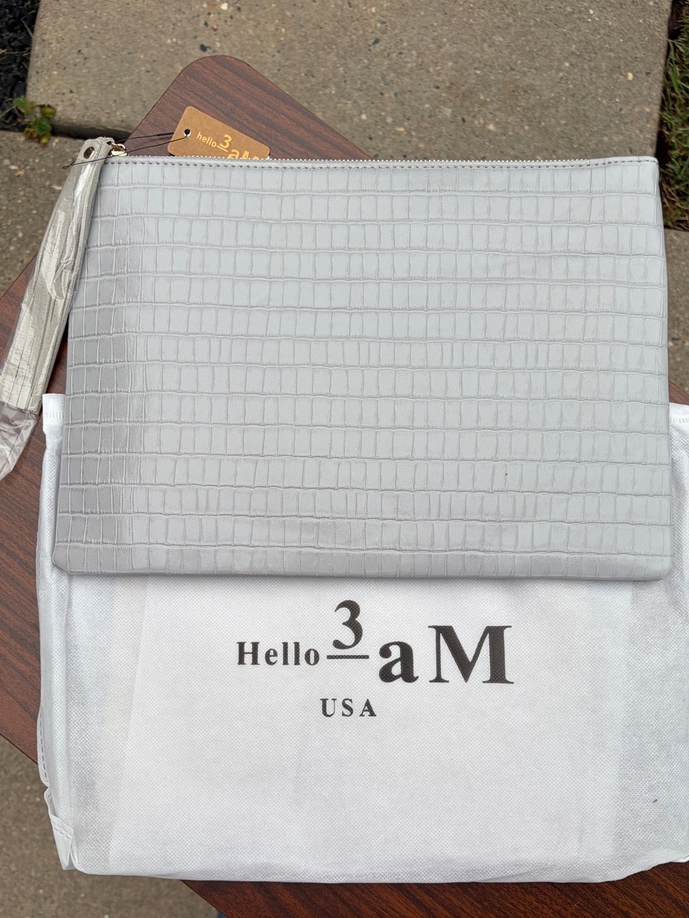 Hello 3AM Gray Croc Embossed Clutch Wristlet Tassel Zip Top NWT
